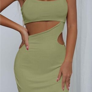 Brand New Chic Olive Green Cutout Dress - SZ L